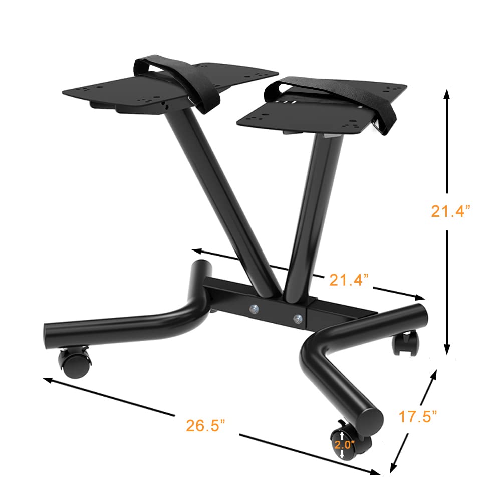 ATIVAFIT Adjustable Dumbbell Stand for Home Gym, Heavy Duty Dumbbell Rack with Adjustable Safety Strap, Space Saving Weight Stand with Wheels, Ergonomic Storage Rack Supports Up to 220 LB