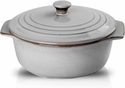 KOOV Ceramic Casserole Dish - Oven Safe 2 Quart Round Baking Dish with Lid | 9 Inch Deep Cookware Set
