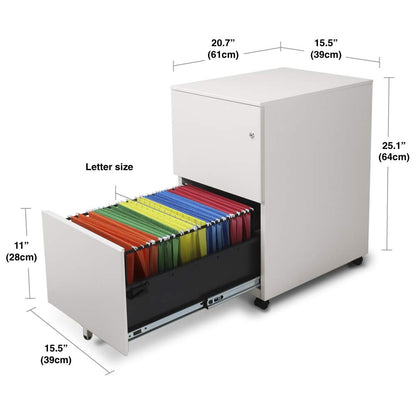 Aurora Modern Soho Design 2-Drawer Metal Mobile File Cabinet with Lock Key/Fully Assembled, White