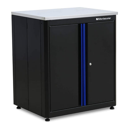 Montezuma Garage Tool Storage System - 30.5 x 24" Locking 2 Door Workbench with Magnetic Latches & Stainless Steel Worktop - BKMG30242BC