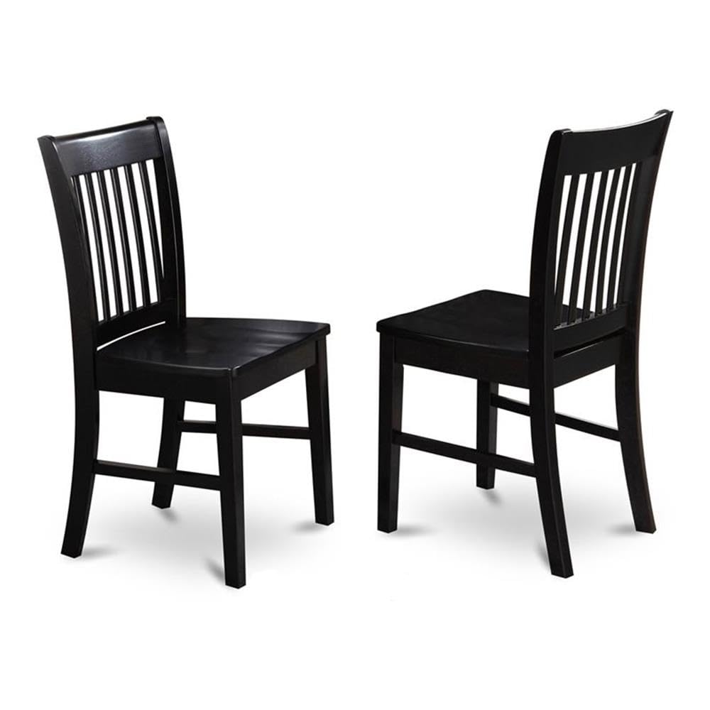East West Furniture NFC-BLK-W Norfolk Dining Chairs - Slat Back Wood Seat Kitchen Chairs, Set of 2, Black