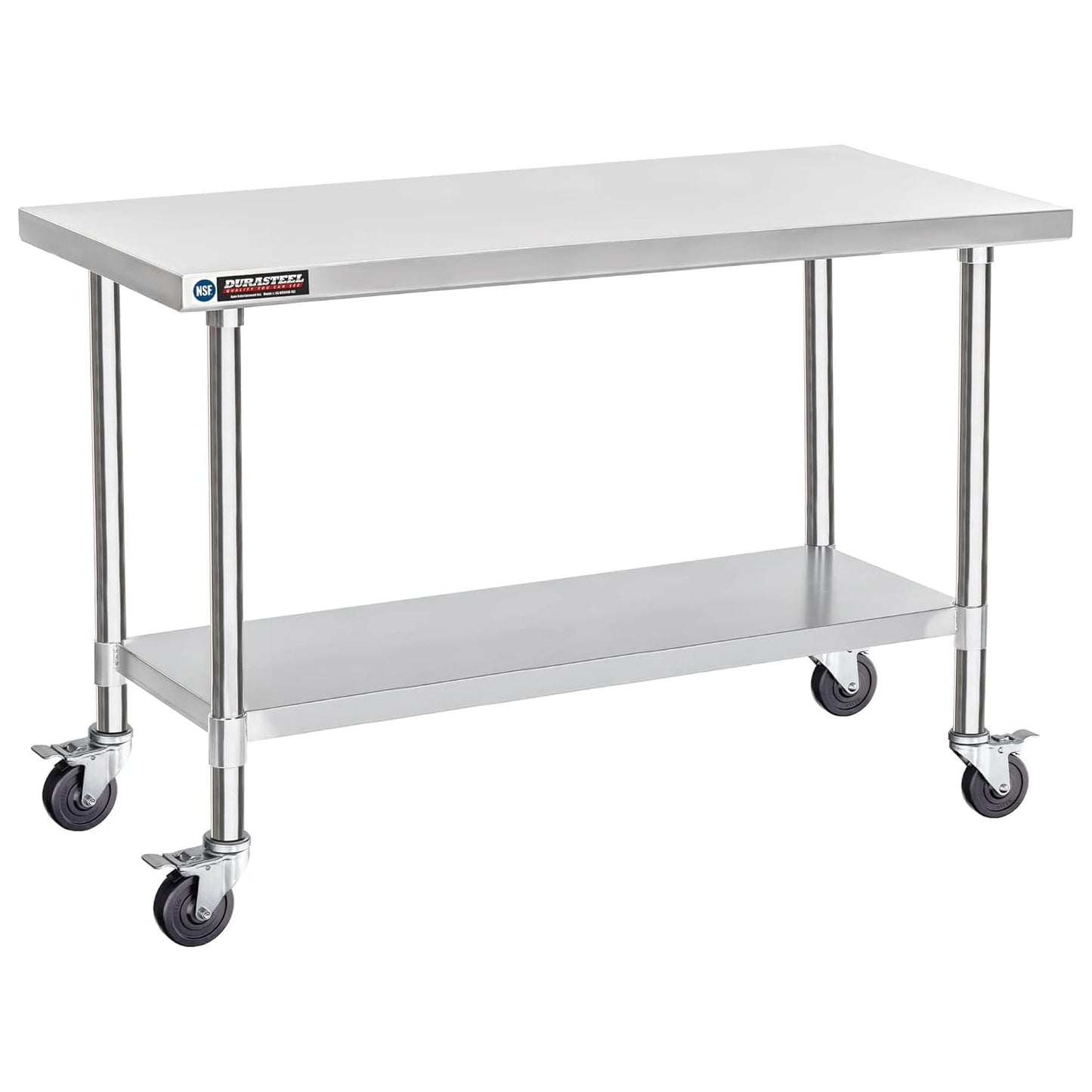 DuraSteel 30x60 NSF Stainless Steel Cart Work Table - Heavy Duty Rolling Food Prep Table Countertop Island - Metal Utility Cart on Wheels Caster, Grill Stand Storage Outdoor Kitchen Tables Bar Top