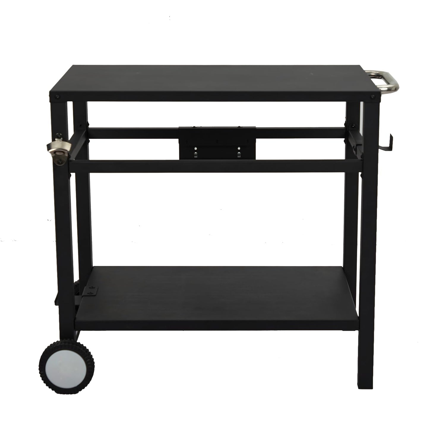 Outdoor Grill Cart - Portable Barbecue Table with Rolling Wheels, Hooks, Double Shelves, Removable Steel Flat Top Work Surface, Side Handles, Multifunctional Commercial Design