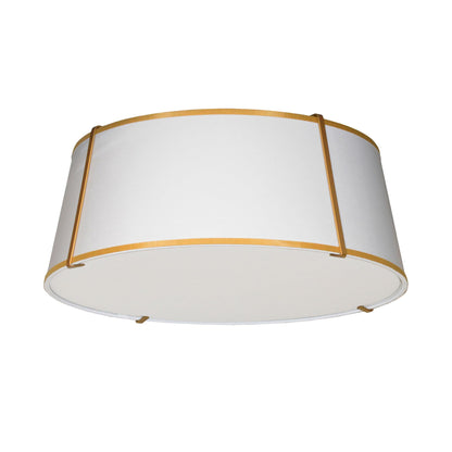 Dainolite 4 Light Flush Mount Fixture, Fabric Shade, Gold Finish, Model TRA-224FH-GLD-WH