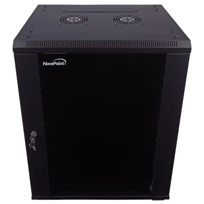 NavePoint 15U Server Cabinet Wall Mount Rack Enclosure with Caster Wheels, Includes 2 Fans, Locking Glass Door, Removable Side Panels – 15U Network Cabinet 17.7” Deep, 19”Server Rack for IT Equipment