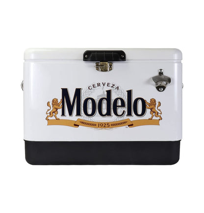 Modelo Ice Chest Cooler - Portable Ice Bucket with Bottle Opener, Vintage Style, Insulated for Camping, Beach, Picnic, RV, BBQs, Tailgating, Fishing, Stainless Steel 85 Can Ice Box, 51L (54 qt)