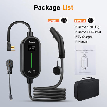 Junsun Portable Electric Car EV Charger Level 1/2 for Tesla 21ft Cable NEMA 14-50P 5-15P NACS Connector Compatible with Tesla Models X/Y/3/S