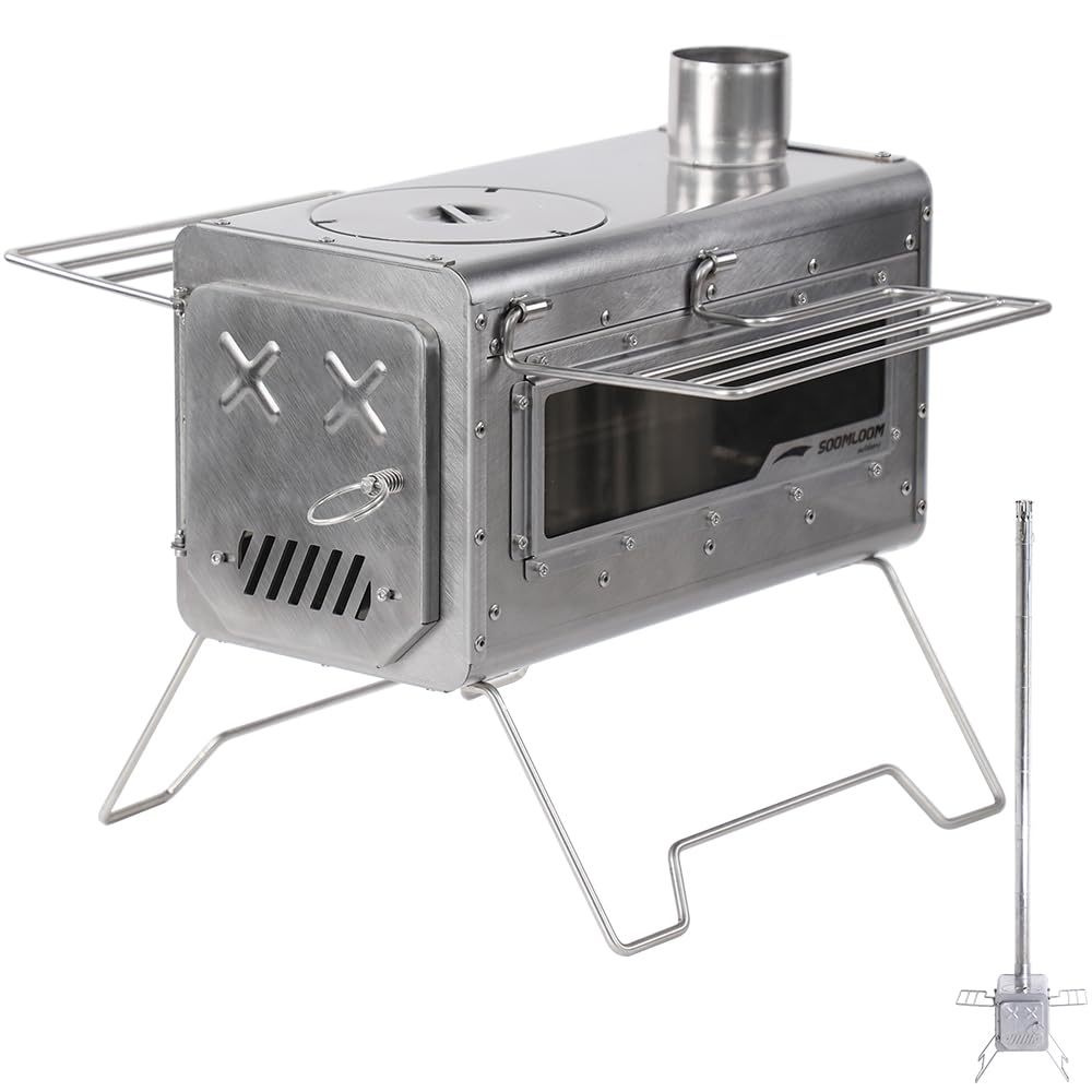 Soomloom Firewood Stove PROTO Dual-purpose Camping Pellets Combi Stove Stainless Steel Compact Tent Cooking Barbecue BBQ Campfire Chimney Portable Camp Outdoor Heating Hybrid Stove