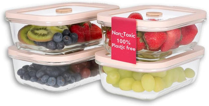 Ziruma Glass Food Storage Containers - Non-Toxic, Airtight, Microwave & Freezer Safe | 2.6 Cup, 4 Pack