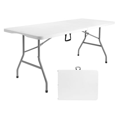 Byliable Folding Table 6ft, Heavy Duty Portable Plastic Fold-in-Half Utility Table with Carrying Handle for Indoor Outdoor, Camping Picnic Party, White