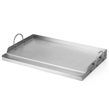 onlyfire Stainless Steel BBQ Griddle, Outdoor Flat Top Griddle Pan with Grease Groove and Handles for Gas and Charcoal Grills, 25”x16”