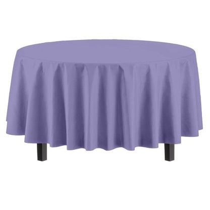 Exquisite Party Solids 6-Pack Premium Plastic Tablecloth 84in. Round Plastic Table Cover - Lavender