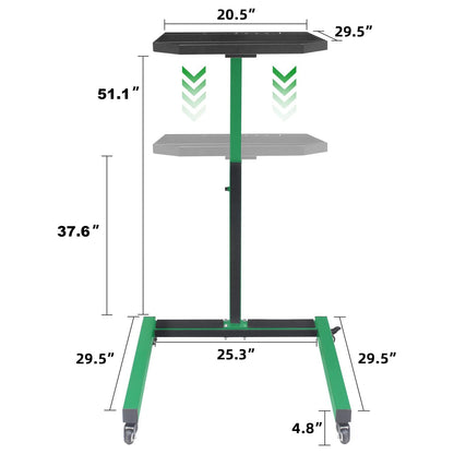 Adjustable Height Mobile Work Table, Foldable Table with Heavy Duty Steel, Rolling Tool Cart with Brakes for Garage Repair Shops DIY
