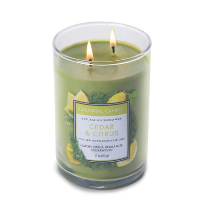 Colonial Candle Cedar & Citrus Scented Jar Candle, Classic Cylinders Collection, 2 Wick, Green, 11 oz - Up to 80 Hours Burn