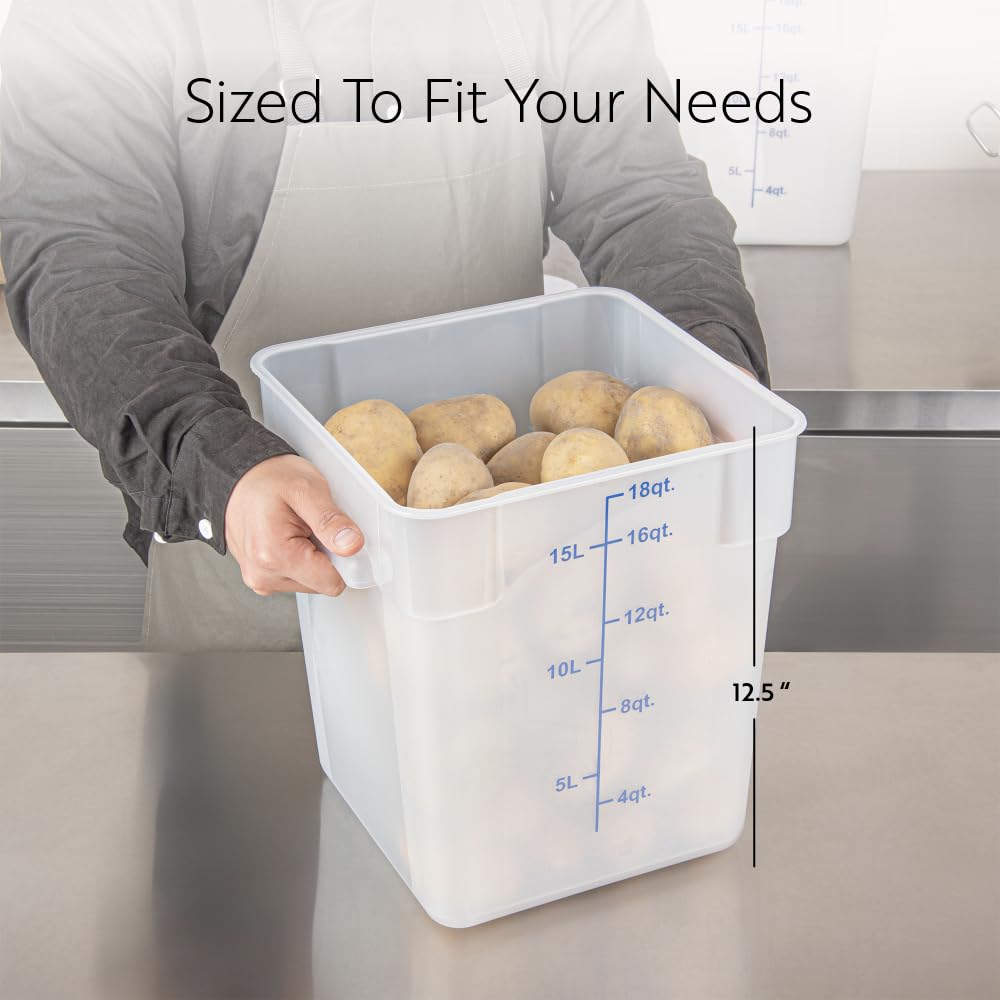 Restaurantware Food Storage Container 10 Pack of 18 qt Plastic Kitchen Storage Bin with Volume Markers Space-Efficient Design Dishwasher-Safe Polypropylene Translucent