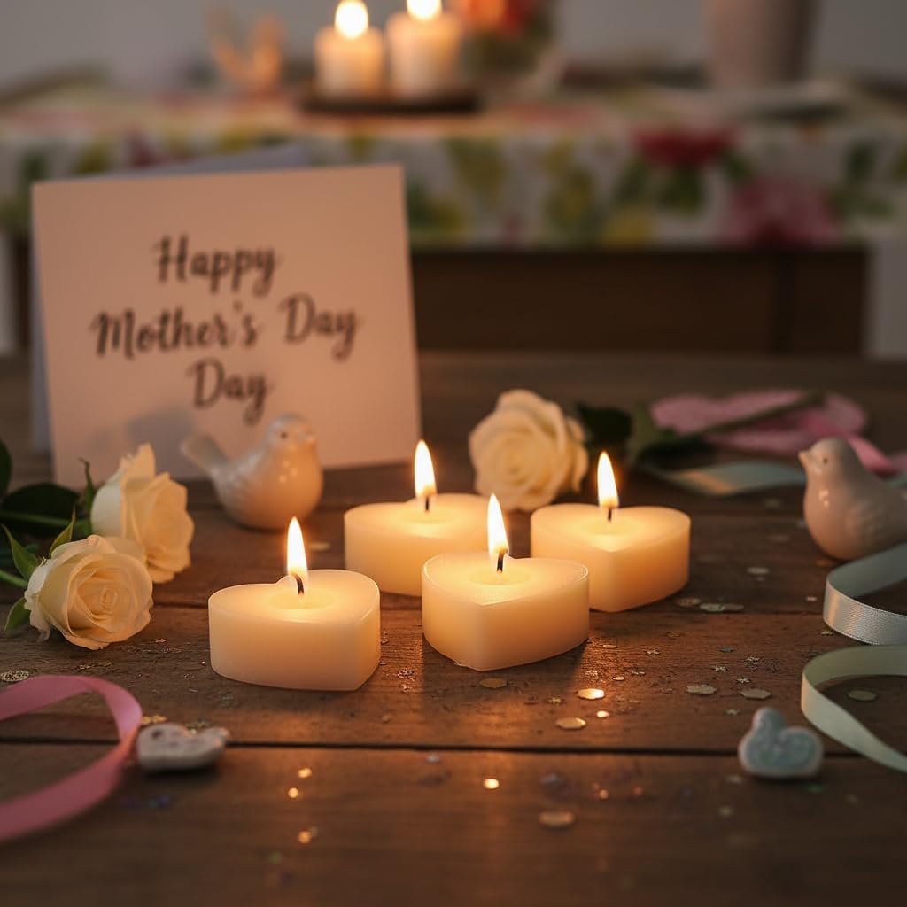 Tea Lights Ivory Heart Tea Candles Set of 24 – Tealight Candles with Jasmine Scent, Long Burning Handmade Tealights for Wedding Meditation Home Decor Gift