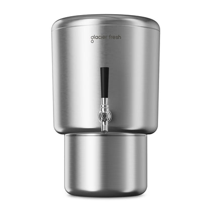 GLACIER FRESH 2.25G Stainless Steel Countertop Water Filtration System, Gravity-Fed with Elarisey™ Filtration Technology, Reduces Heavy Metals, PFOA & PFOS, and Meets SGS Standards