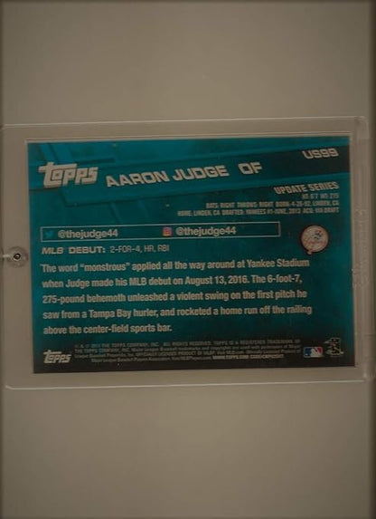 Aaron Judge 2017 Topps Update Baseball Rookie Card #US99 - MLB Debut - Stored in a Protective Plastic Display Case!!
