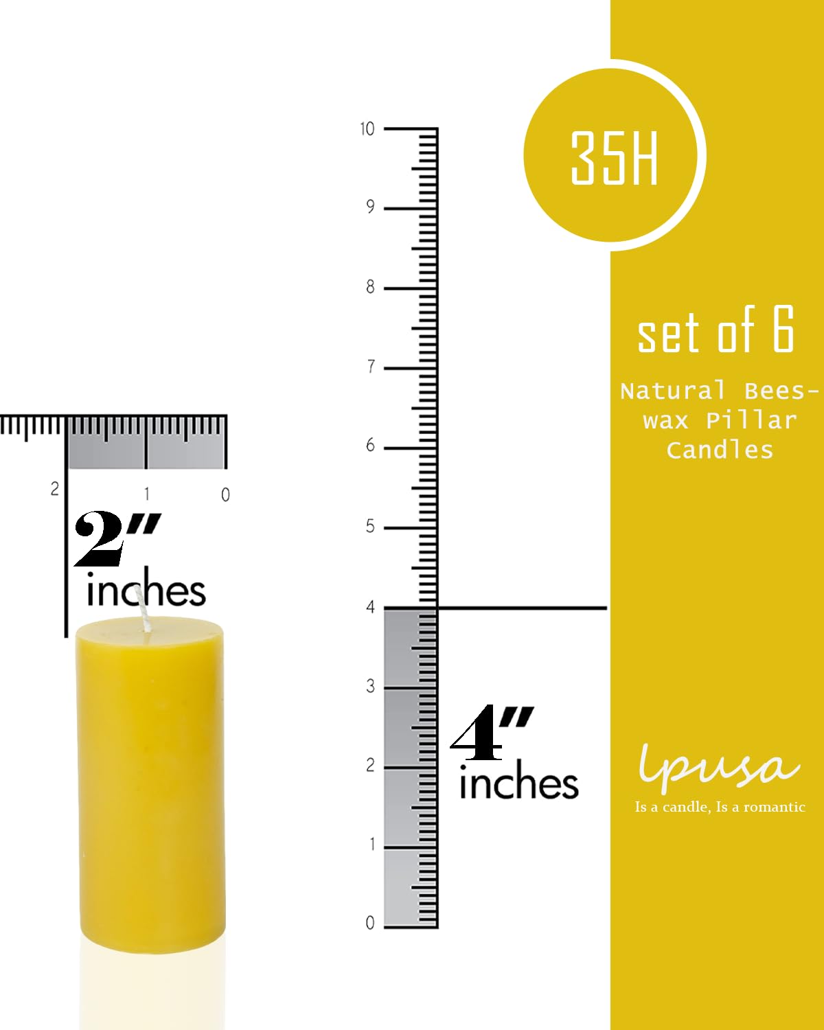 6 Pack Natural Beeswax Pillar Candles 2x4in,210 Hours Long Burning Unscented Beeswax Candles,100% Pure Bees Wax Candles for Home,Emergency,Dripless Pillar Candle Bulk