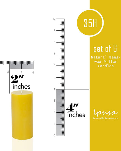 6 Pack Natural Beeswax Pillar Candles 2x4in,210 Hours Long Burning Unscented Beeswax Candles,100% Pure Bees Wax Candles for Home,Emergency,Dripless Pillar Candle Bulk