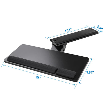 Cartmay Keyboard Tray Under Desk,25x9.84'' Large Slide Out Swivel Tilt Computer Keyboard Drawer for Home Gaming Office Desk, Dual Mount,Black