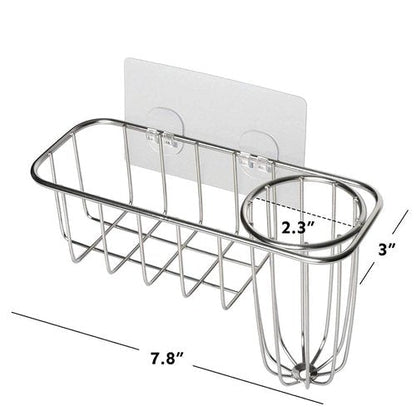HULISEN 3-in-1 Sponge Holder for Kitchen Sink with Dish Brush Holder, Stainless Steel Caddy for Soap, Scrubber, No Drill and Rustproof, Silver