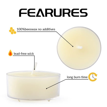 Natural Beeswax Tealight Candles - 24 pcs - Organic Small Candle Natural Scent Smokeless Clean Burning-White