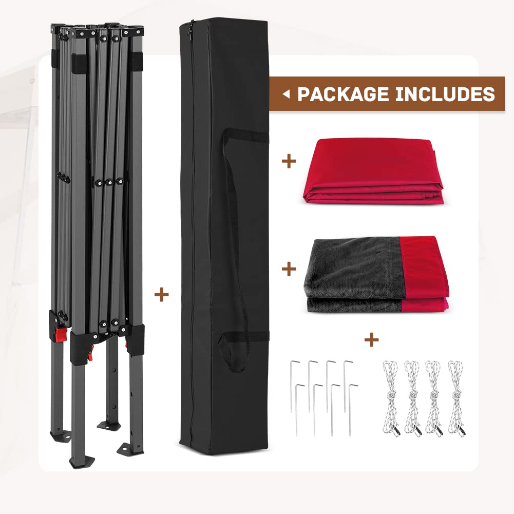COOS BAY 10x10 Pop Up Canopy Tent with Screen Netting, Slant Leg Canopy with UPF 50+ UV Protection, 64 Sq Ft Shade, One Person Setup with Carry Bag, Red