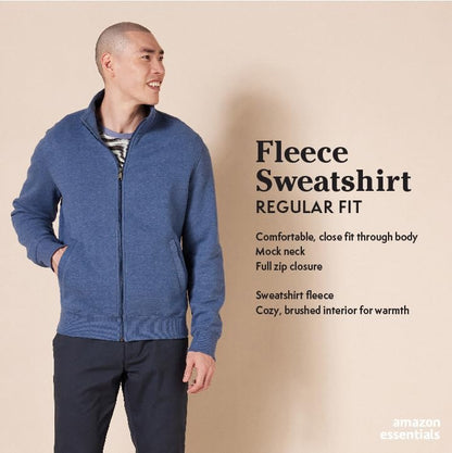 Amazon Essentials Men's Sweatshirt, Mock Neck, Fleece Zip Up, Black, X-Large