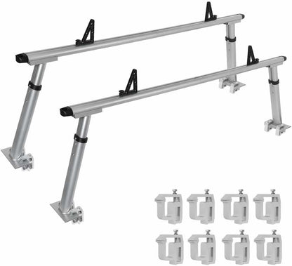 OUTPRIZE Non-Drilling Aluminum Truck Rack, Heavy Duty Width and Height Extendable Truck Bed Ladder Rack, Fit for Max 66" Wide Truck Bed, 600 lb. Capacity