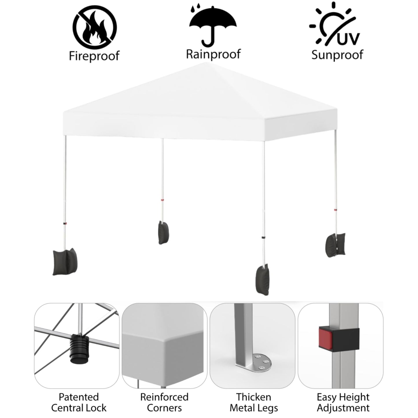 Hipicute Pop Up Canopy Tent 10x10ft, 1-Person Setup Instant Tent Shelter, Portable Commercial Outdoor Canopies w/Roller Bag, 4 Weight Bags 4 Ropes & 8 Stakes for Beach Events Parties Camping, White