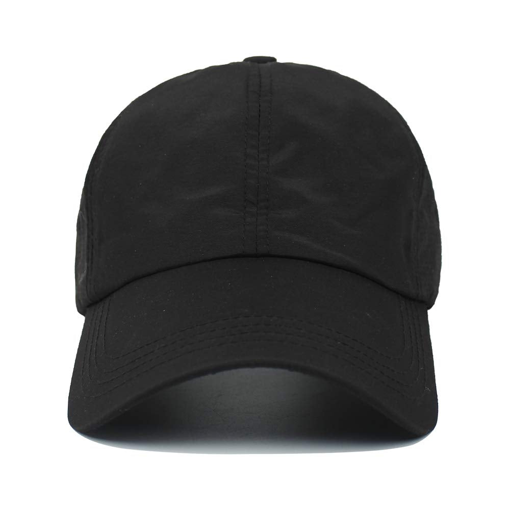 HGGE Womens Criss Cross Ponytail Baseball Cap Adjustable High Messy Bun Trucker Hats Quick Drying Mesh Dad Ponycap for Outdoor Sports Travel Black