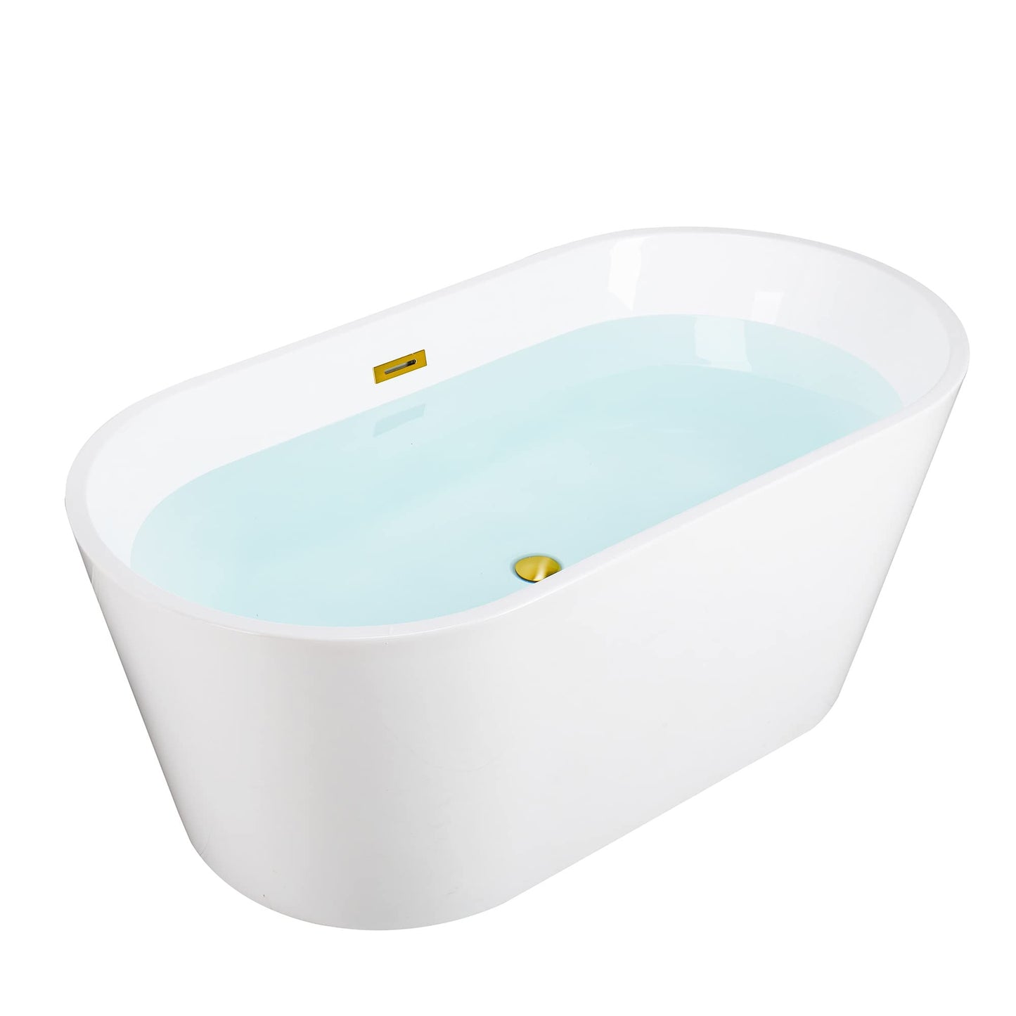 WOODBRIDGE 54"Freestanding White Acylic Soaking Bathtub with Brushed Gold Drain and Overflow,BTA1702-BG-Drain&O