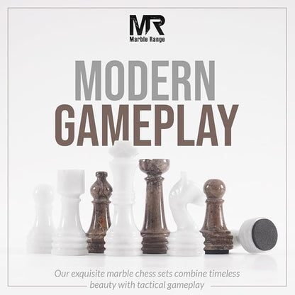 Marble Chess Set for Adults 15 Handmade White &amp Oceanic Board Game with 32 Chess Pieces 2 Extra Queens &amp Storage Box Luxury Travel Game – Elegant Home Décor