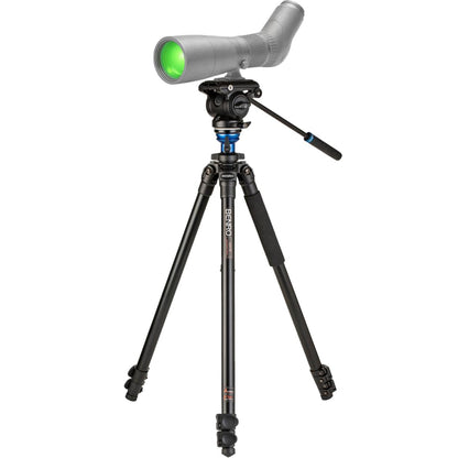 Benro A2573F Aluminum Outdoors Tripod for Spotting Scopes, Binoculars, Rifle Ranges, Leveling Base, Smooth Fluid Head wi/Sliding Plate, Adjustable Legs, Flip Locks, 70" Max Ht, 8.8lb Payload