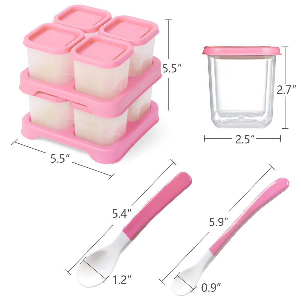 Matyz 8-Pack Baby Food Storage Containers Freezer Safe BPA Free (Pink, 4 OZ Each) - Solid Food Storage Containers Baby Stackable Baby Food Containers with Lids - Baby Food Freezer Storage Tray 4 Oz