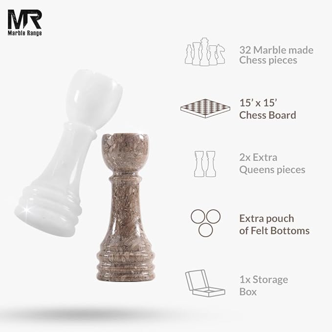 Marble Chess Set for Adults 15 Handmade Oceanic &amp White Board Game with 32 Chess Pieces 2 Extra Queens &amp Storage Box Luxury Travel Game – Elegant Home Décor
