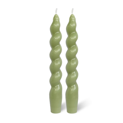 Smokeless Green Short Spiral Twisted Taper Candle，7.5 Inches Dripless Candlesticks 2 Pack Unscented Stable Flameg Candle for Home Decor Weddings & Holiday