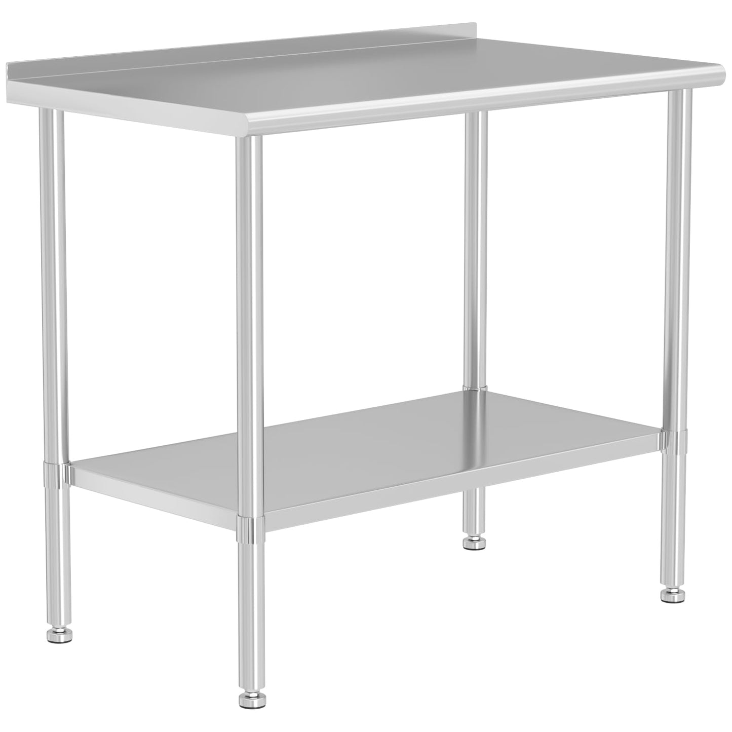 HOCCOT All Stainless Steel Work Table Heavy Duty Prep Table 24x48 Inch with Stainless Steel Undershelf Backsplash Replaceable Feet(Without Caster) Commercial Workstation for Restaurant Kitchen Outdoor