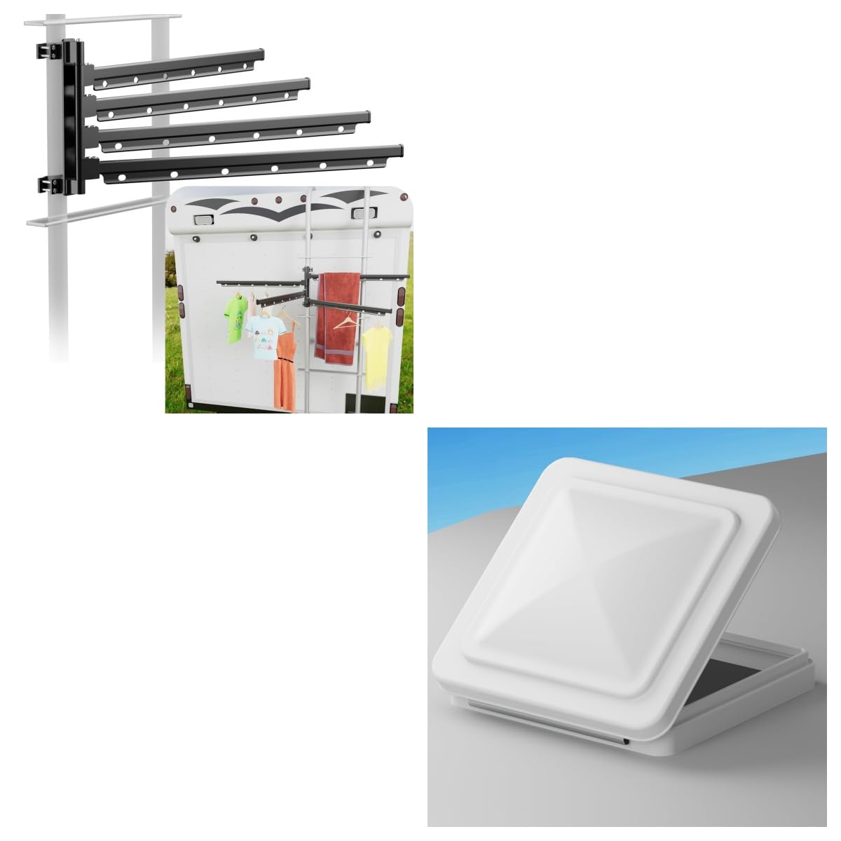 Safoner RV Clothes Drying Rack + Aluminum RV Vent Cover Replacement 14''x14''
