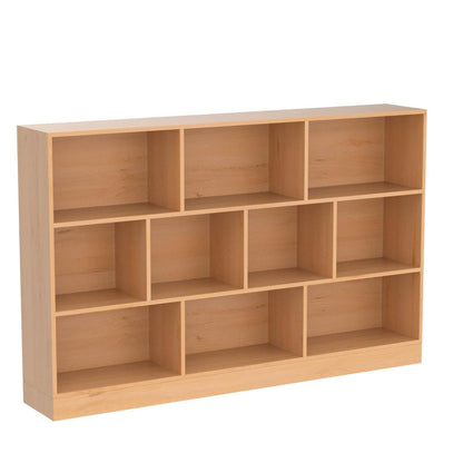 IOTXY Open Shelf Low Bookcase - Wooden 3-Tier Floor Standing Display Cabinet Organizer with Base, 10 Cubes Short Horizontal Bookshelf in Pear Yellow