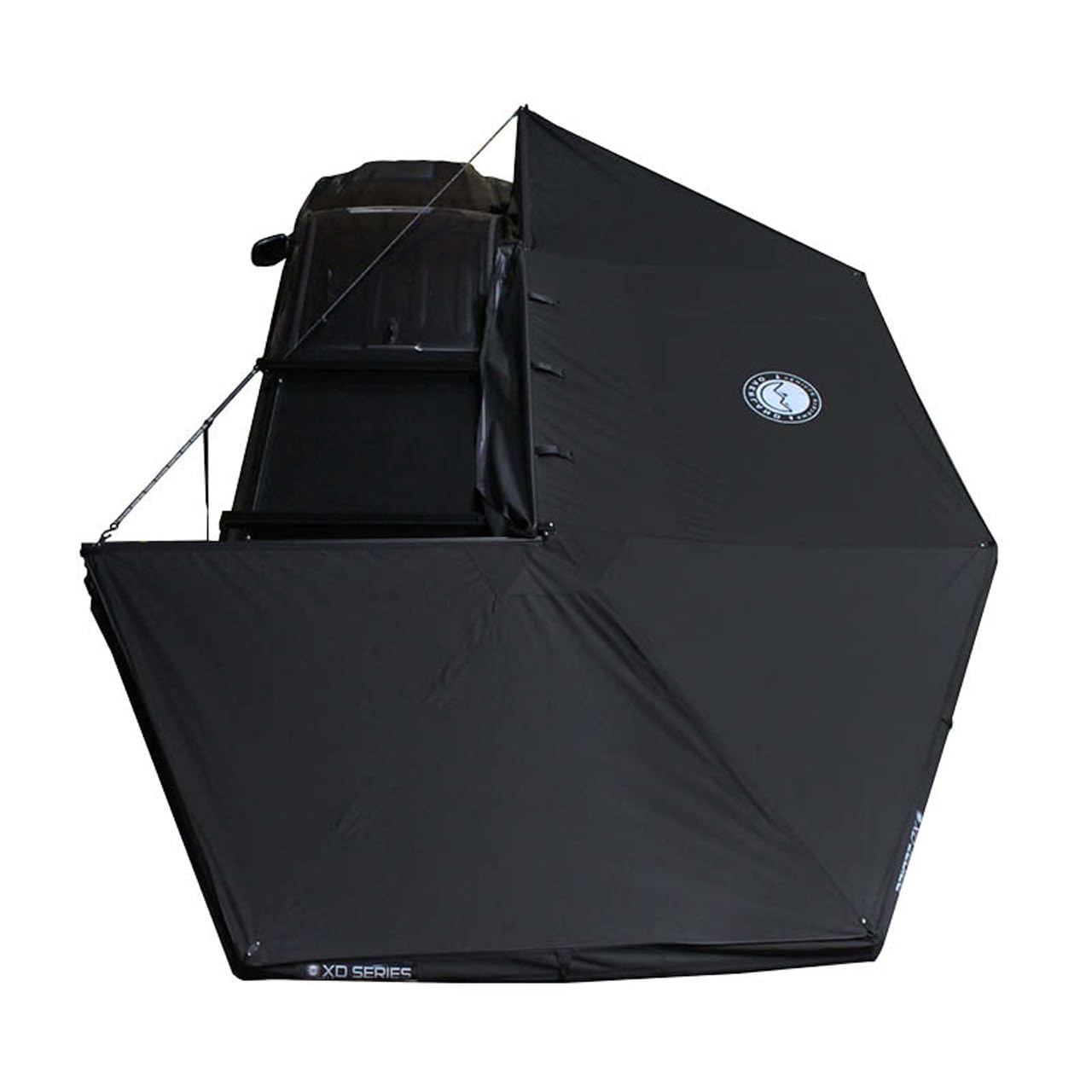 Overland Vehicle Systems 19690002 XD Nomadic 270 Degree Awning with Integrated LED Lights & Black Out Passenger Side | 129 Sq Ft of Coverage | Black Fabric and Travel Cover Included