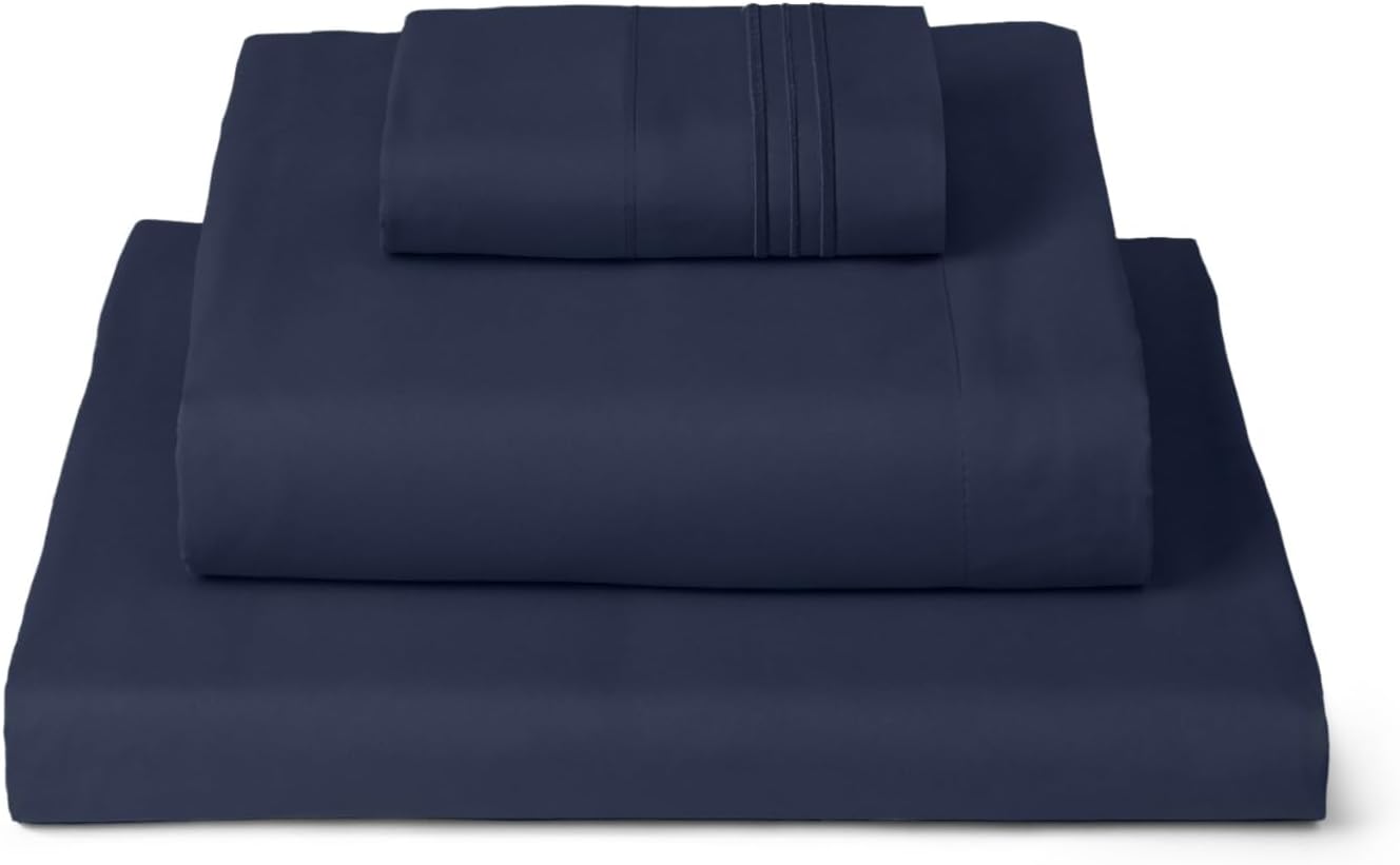 Mellanni Twin Sheets Set - 3 PC Hotel Luxury Bedding | Extra Soft, Cooling & Stain Resistant - Navy Blue