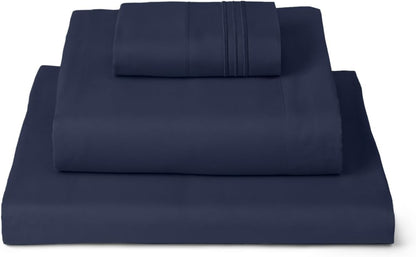 Mellanni Twin Sheets Set - 3 PC Hotel Luxury Bedding | Extra Soft, Cooling & Stain Resistant - Navy Blue