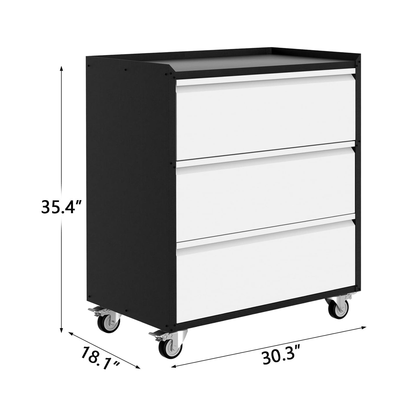 Rolling Tool Cabinet with 3 Drawers and Lock, Heavy Duty Steel Tool Chest on Wheels, Mobile Storage Cart for Garage Workshop, Ball Bearing Slides, Locking Casters, Drawer Retention System