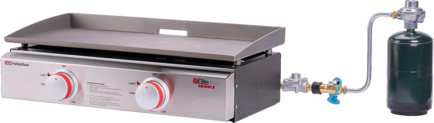 Suburban Signature 23" RV Griddle with Quick Connect and 1 lb. Bottle Adapter - Compact Stowable Design, 20% Hotter Than Comparable Units, CSA Certified for RV Outdoor Use (4063A)