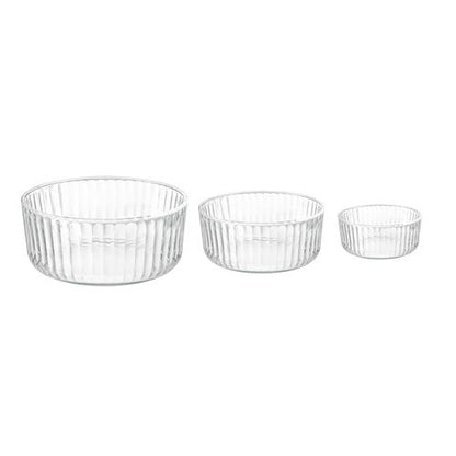 Bormioli Rocco Exclusiva Glass Bowl Set of 3 – 7", 6", 4.75" Stackable Serving Bowls for Snacks, Chips, Dips & Salads – Decorative 3-Size Clear Tableware Collection, Dishwasher Safe, Light-Reflective
