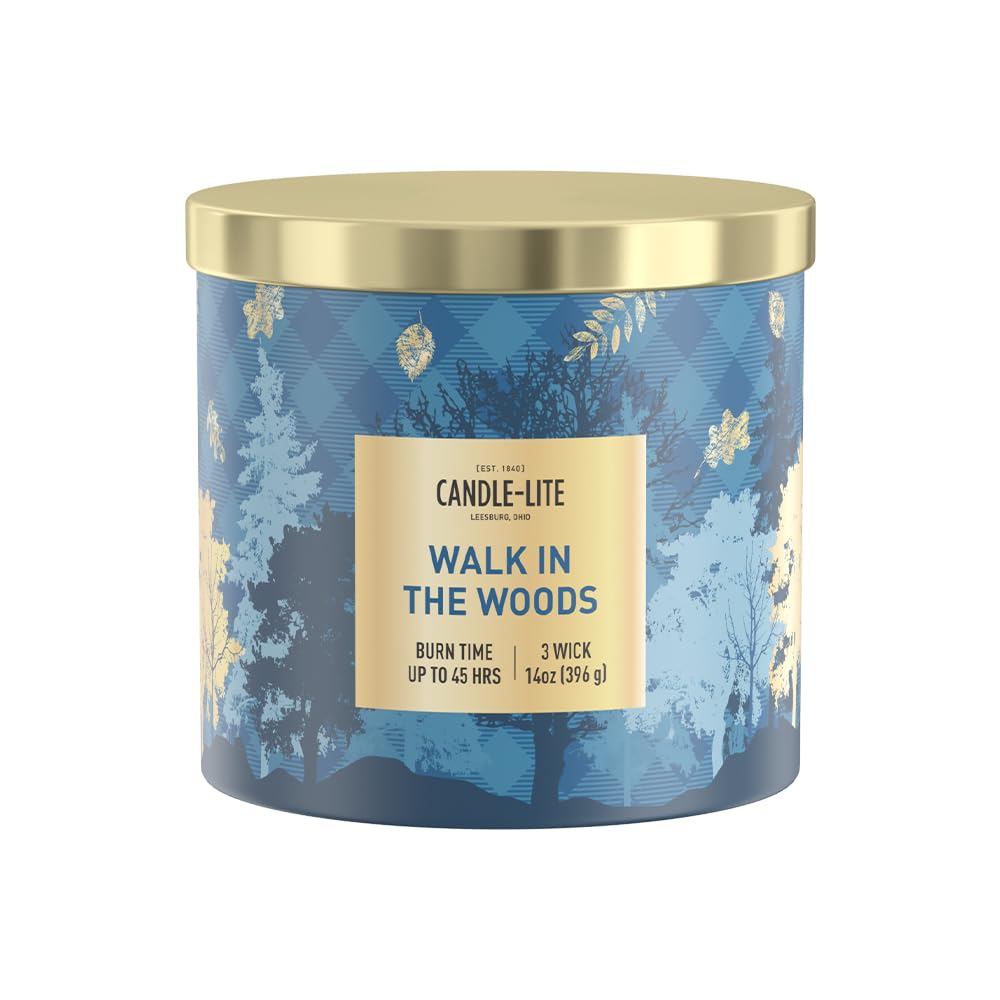 Candle-lite Fall Scented Candles, Fresh Greens with Rosewood and Cedarwood, 14 oz 3-Wick Jar Candle, Proudly Poured in The USA, Autumn Home Decor, 45 Hours of Burn Time, Ideal Gift for Men and Women