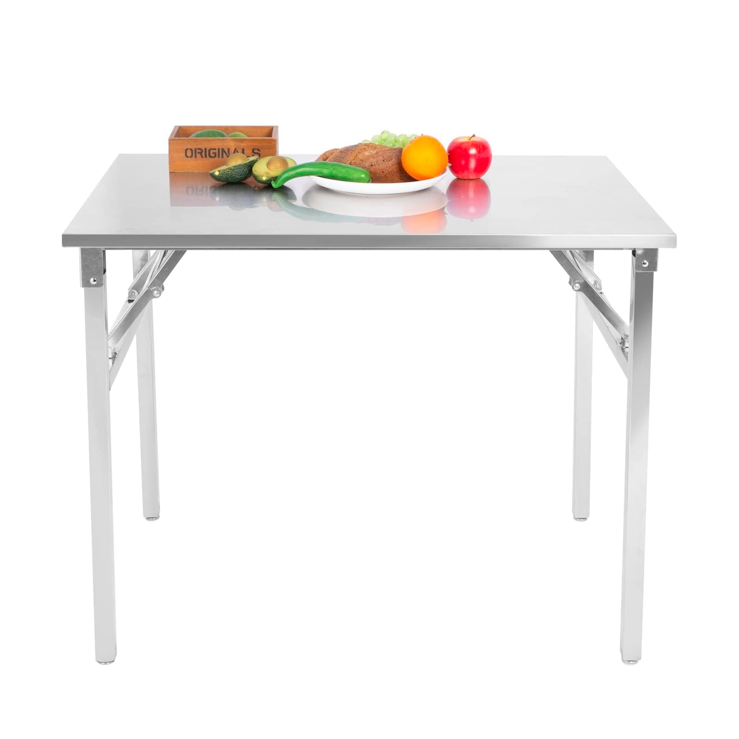 ZONERUI Small Stainless Steel Folding Table, Portable Camp Picnic Party Dining Table No Assembly Sturdy Small Folding Desk Kitchen Prep Table(32" x 16")