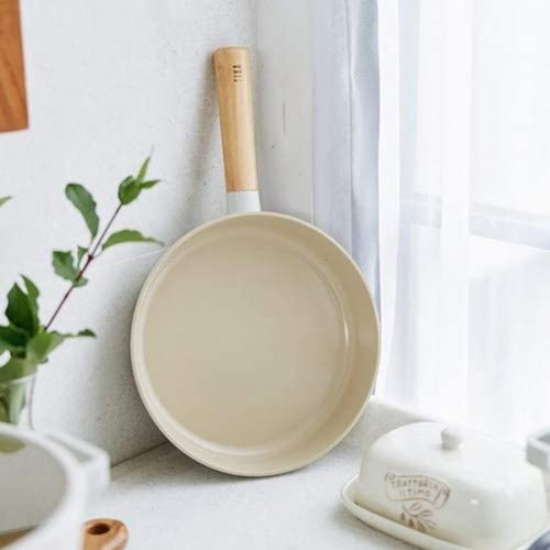 FIKA Nonstick Frying Pan - 11 Inch Induction Compatible Skillet with Wooden Handle | Healthy Ceramic Coating